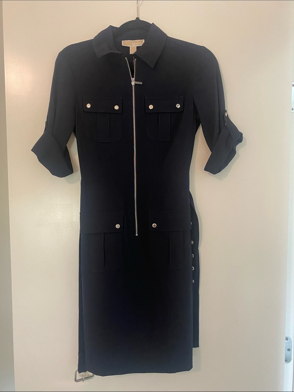 Michael Kors Black Zip-Front Midi Shirt Dress